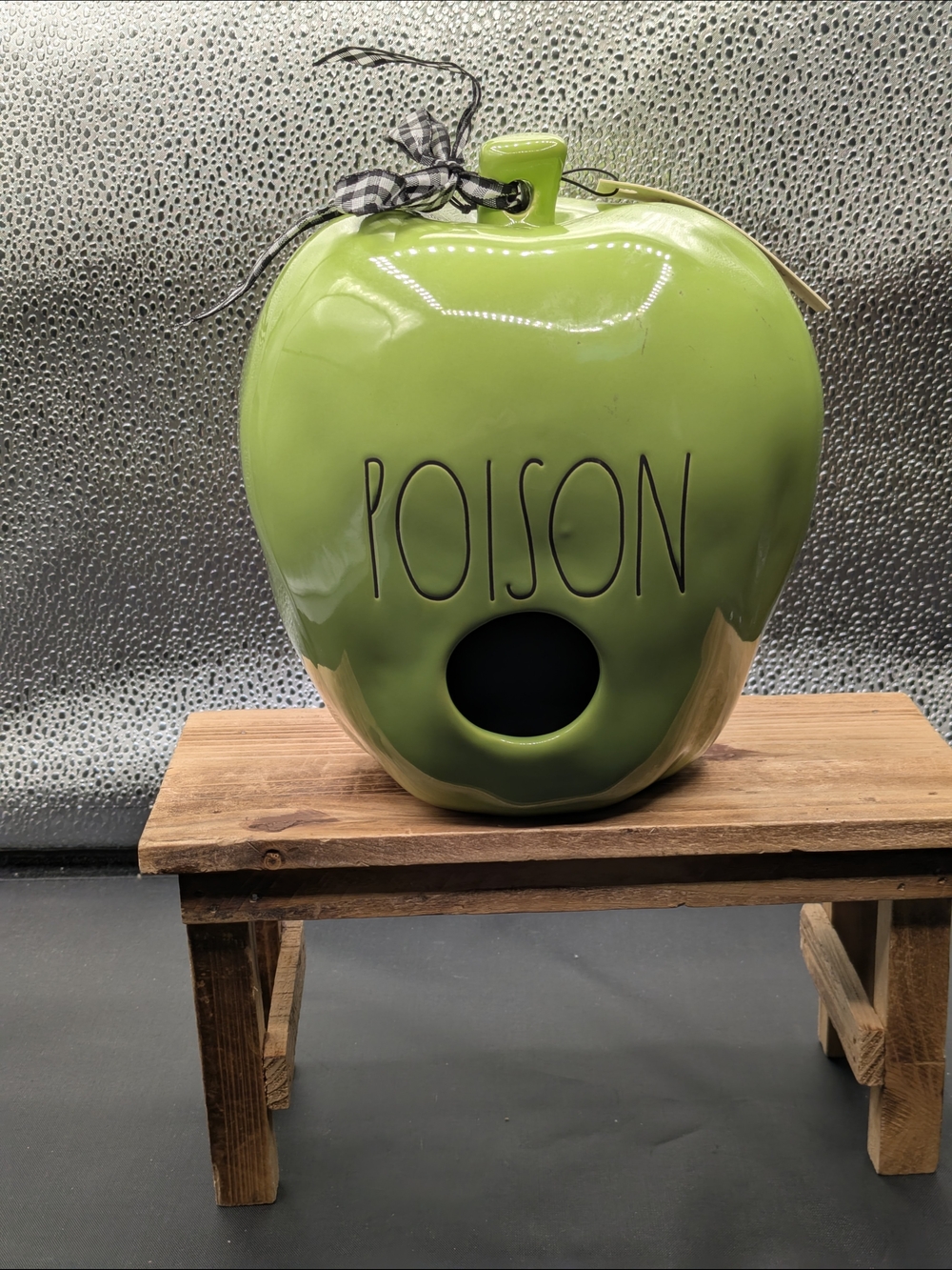 Rae Dunn Lime Green Ceramic 'POISON' Apple Accent Bird House